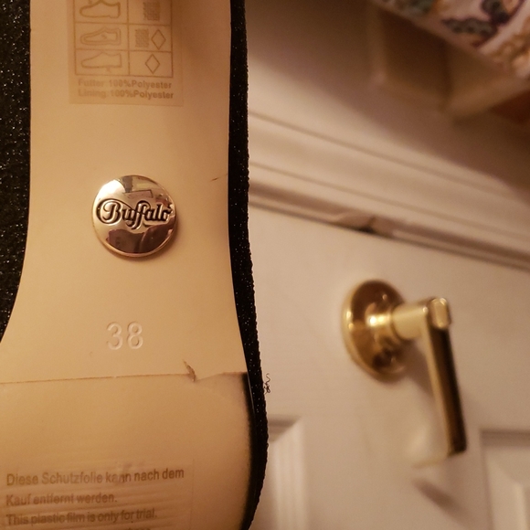 Marjorie2 Over-the-knee vegan, black Glitter Sparkling Black Heel Boots Sz38 - Picture 4 of 4